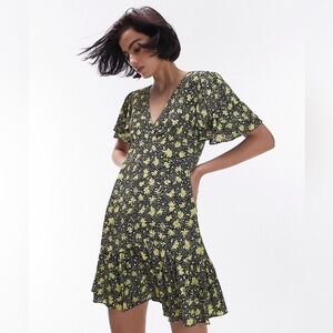 Topshop Black and Yellow Floral Mini Dress